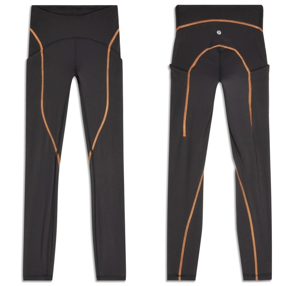 NWT Lululemon Power Thru Legging x Barry’s Tights in Black Orange colour seam
